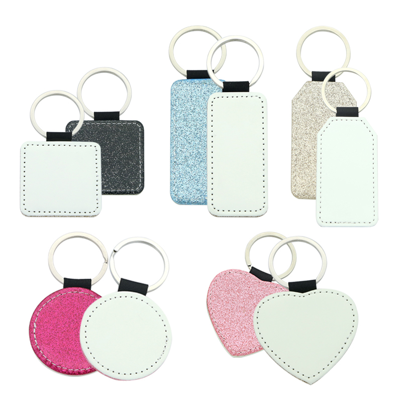 Sublimation Glittering Leatherette Rectangle Keychain - Single Sided Printing