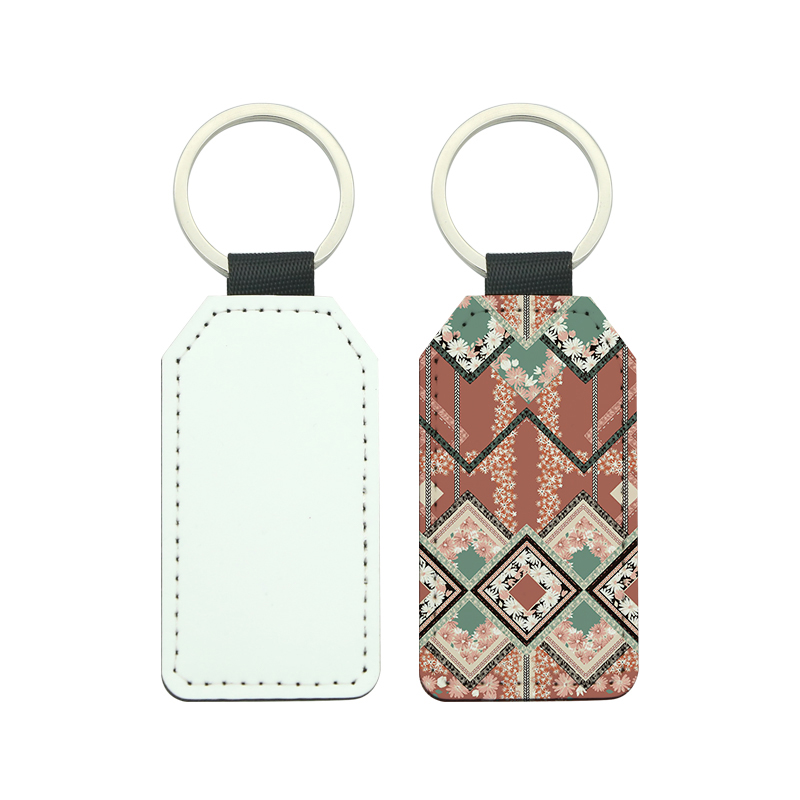 Sublimation PU Leather Rectangle na may Trapezoidal Corners Keyring - Single Sided Printing
