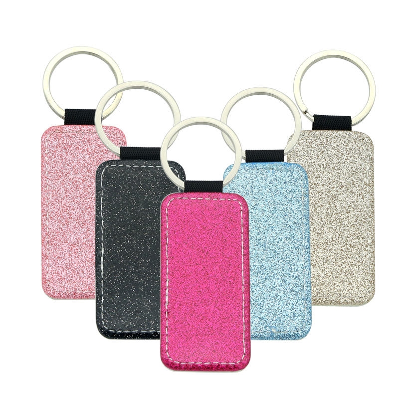 Sublimation Glittering Leatherette Rectangle Keychain - Single Sided Printing