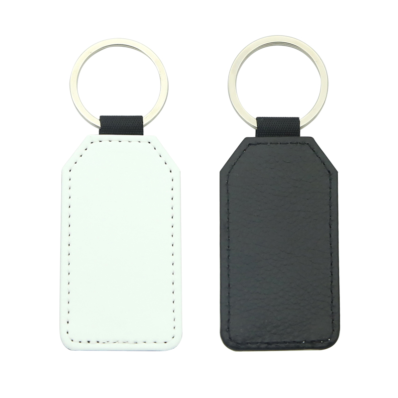 Sublimation PU Leather Rectangle na may Trapezoidal Corners Keyring - Single Sided Printing