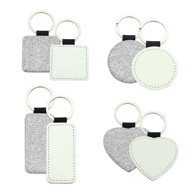 Sublimation Glittering Leatherette Rectangle Keychain - Single Sided Printing