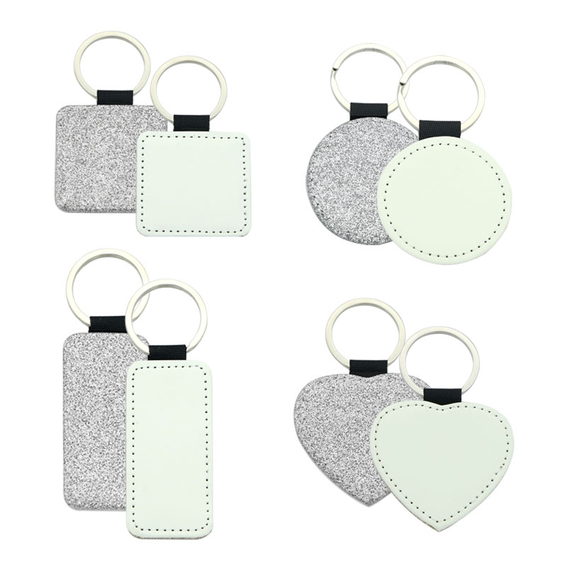 Sublimation Glittering Leatherette Square Keychain - Single Sided Printing
