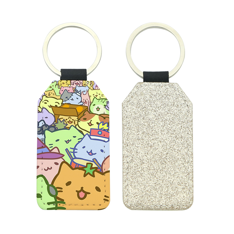 Sublimation Glittering Leatherette Rectangle Keychain - Single Sided Printing