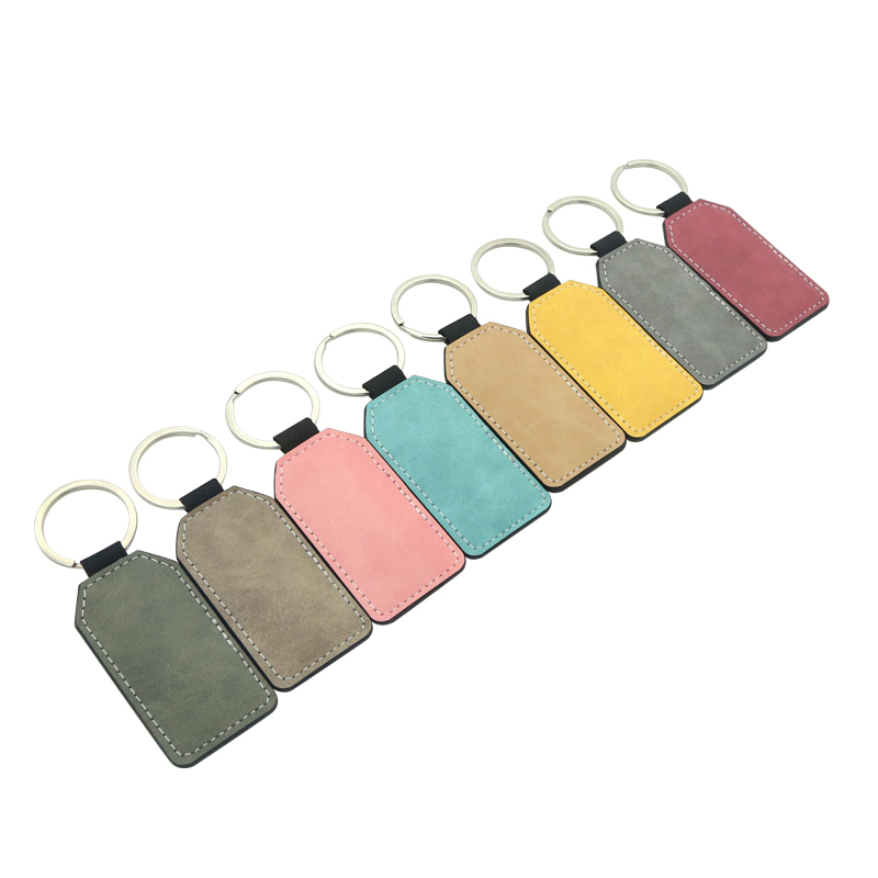Sublimation PU Leather Rectangle na may Trapezoidal Corners Keyring - Single Sided Printing