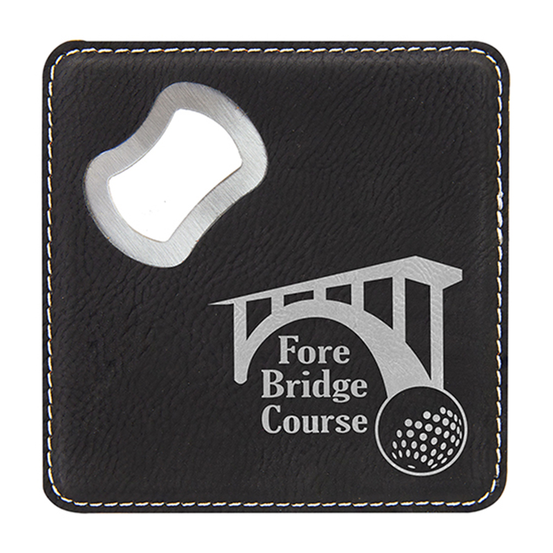 Laserable Leatherette Coaster na may Bottle Opener Laserable Leatherette Coaster na may Bottle Opener