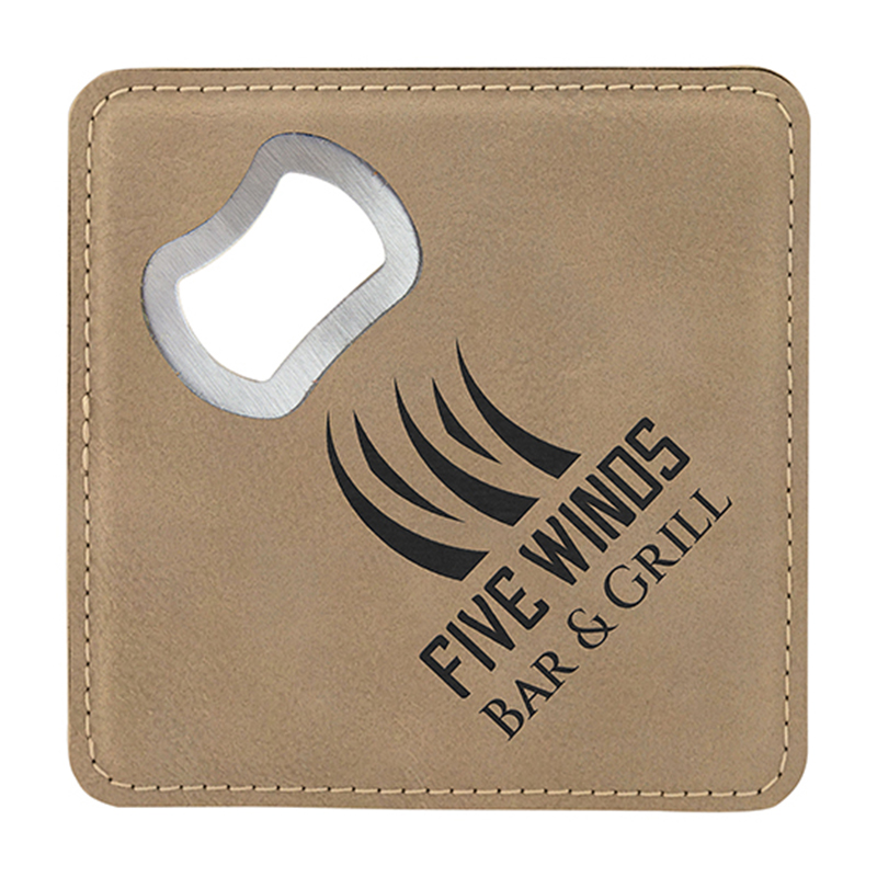 Laserable Leatherette Coaster na may Bottle Opener Laserable Leatherette Coaster na may Bottle Opener