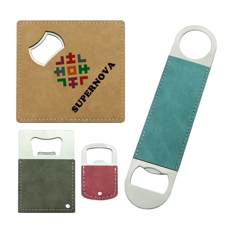 Sublimation Leatherette Stainless Steel Bottle Opener Keychain